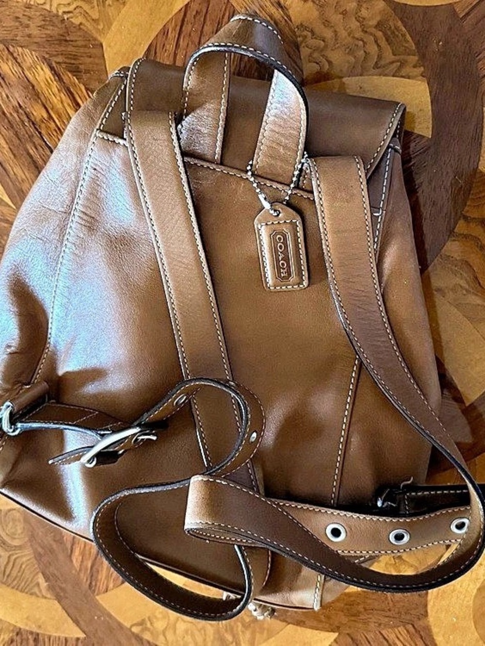 Coach Legacy Drawstring Backpack Leather Brown - Picture 6 of 10